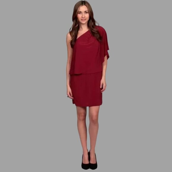 NWT Jessica Simpson Burgundy One Shoulder Dress Sz 6 - Picture 1 of 5